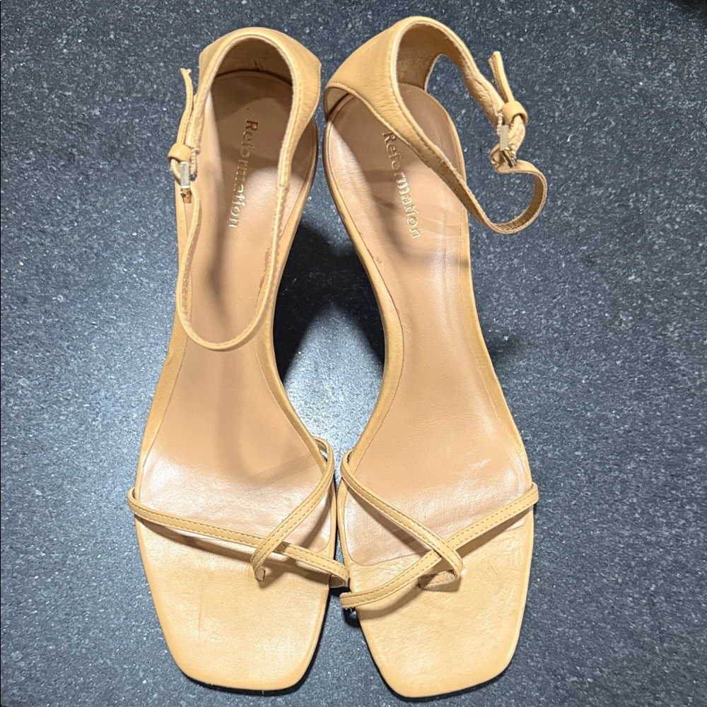 Reformation Beige Strappy Heels